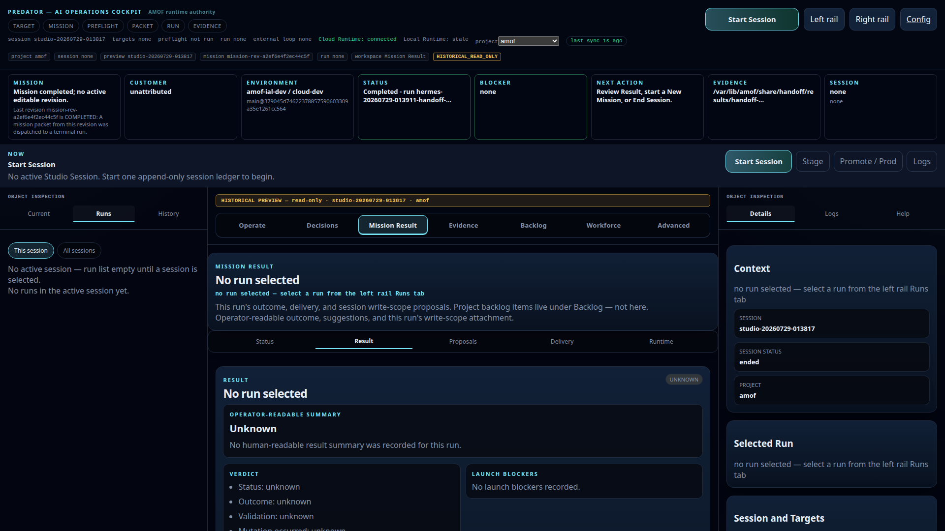 Predator Mission Result after a supervised Golden Flow run