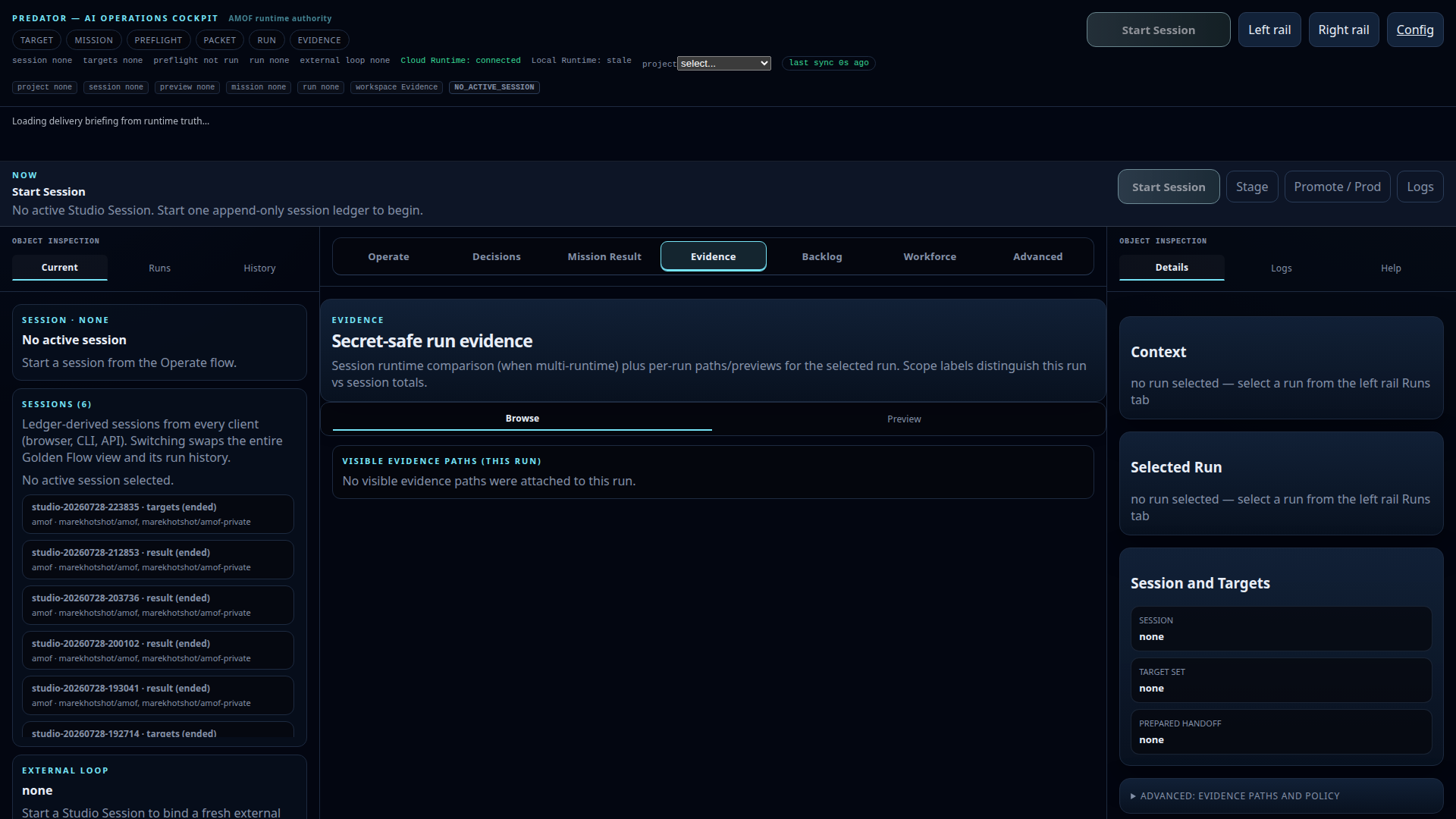 Predator Evidence workspace for secret-safe run evidence