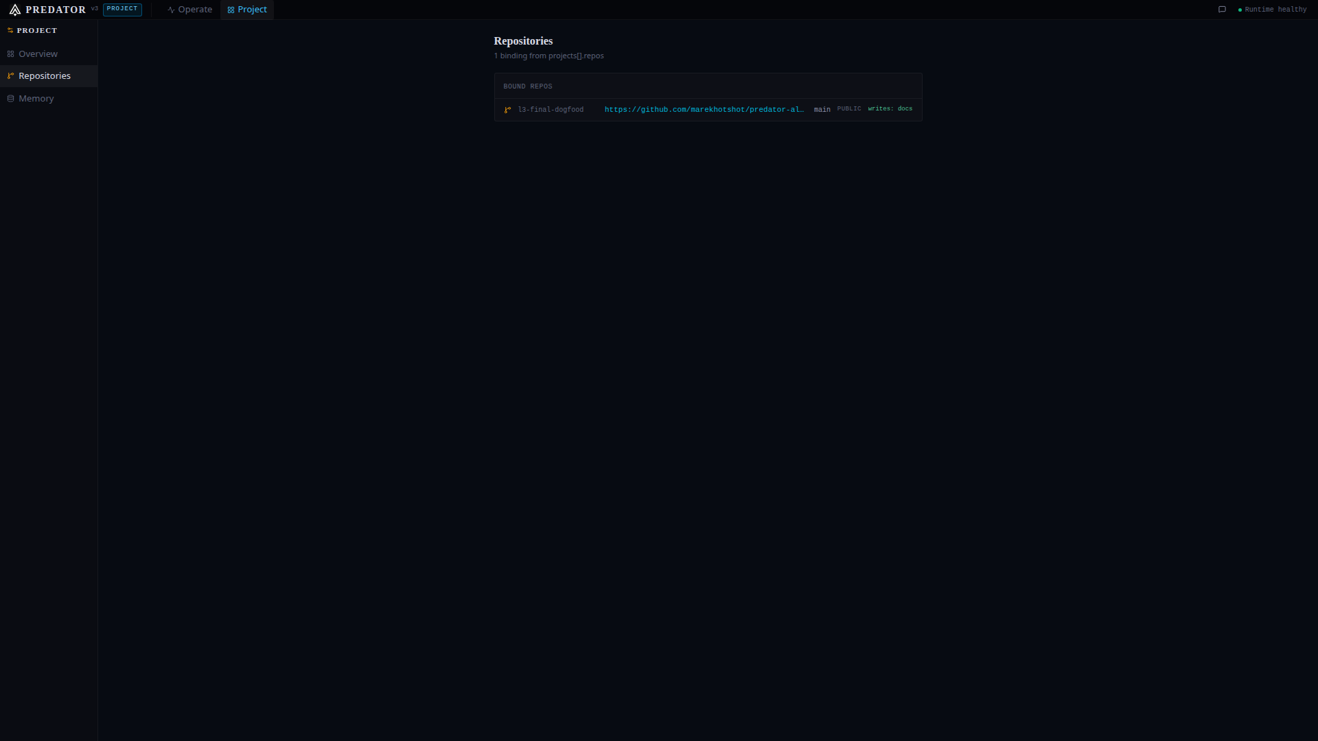 Project Repositories tab: bound public sandbox with writable roots listed